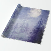 Volle Maan Winter Pine Tree Bos Cadeaupapier (Uitgerold)