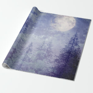 Volle Maan Winter Pine Tree Bos Cadeaupapier