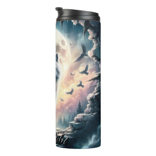 Volle maan witte wolf thermosbeker (Geroteerd rechts)