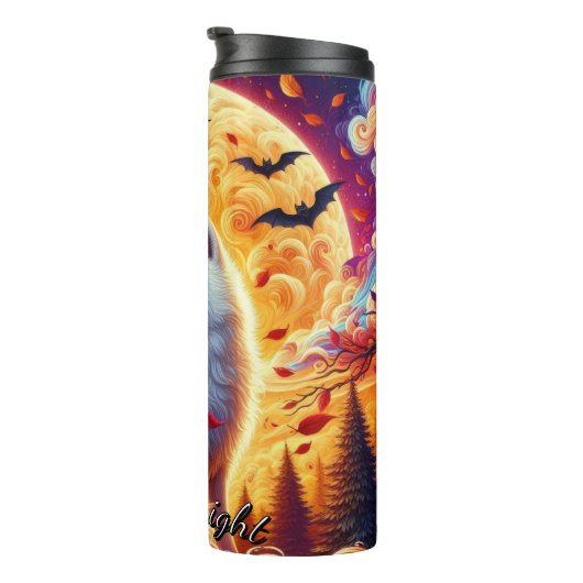 Volle maan witte wolf thermosbeker (Geroteerd rechts)