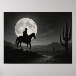 Volle Maan Woestijnprint - Zilveren Nacht Western Poster