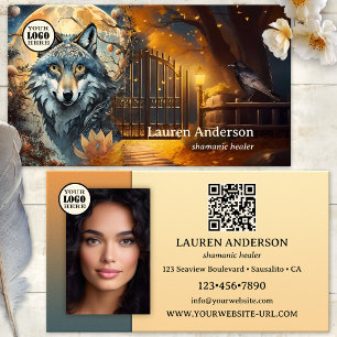 Volle Maan Wolf Logo QR Code Sjamaan Visitekaartje