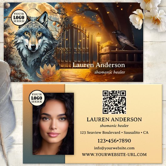 Volle Maan Wolf Logo QR Code Sjamaan Visitekaartje