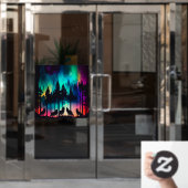 Volle Maan Wolf Pack Howling Northern Lights Raamsticker (Kantoordeur)