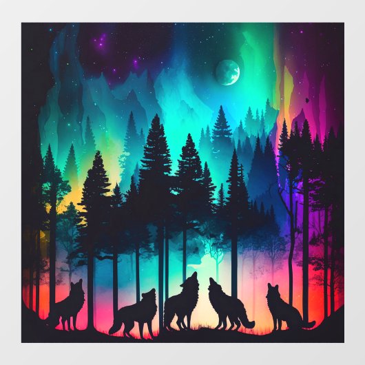 Volle Maan Wolf Pack Howling Northern Lights Raamsticker (Vel)