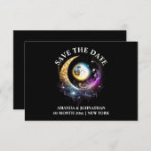 Volle maan zwart magenta hemelse nacht hemel chic save the date (Voorkant / Achterkant)