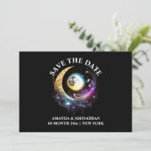 Volle maan zwart magenta sterrennacht 5x7 save the date (Staand voorkant)