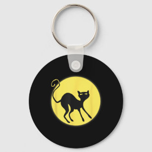 Volle Maan Zwarte Kat Gelukkig Halloween Kitty Car Sleutelhanger