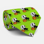 Volle Maan Zwarte Kat Lachende Jack Halloween Stropdas (Opgerold)