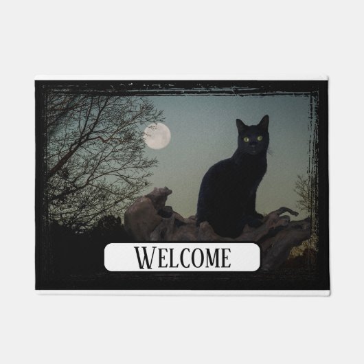 Volle maan zwarte kat op een boom deurmat (Voorkant)
