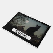 Volle maan zwarte kat op een boom deurmat (Schuin)