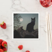 Volle maan zwarte kat op een boom servet (Insitu)