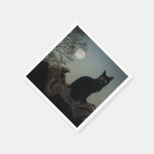 Volle maan zwarte kat op een boom servet (Hoek)