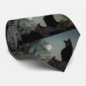 Volle maan zwarte kat op een boom stropdas (Opgerold)