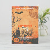 Volle Maan Zwarte Vogels Halloween Party Kaart (Staand voorkant)