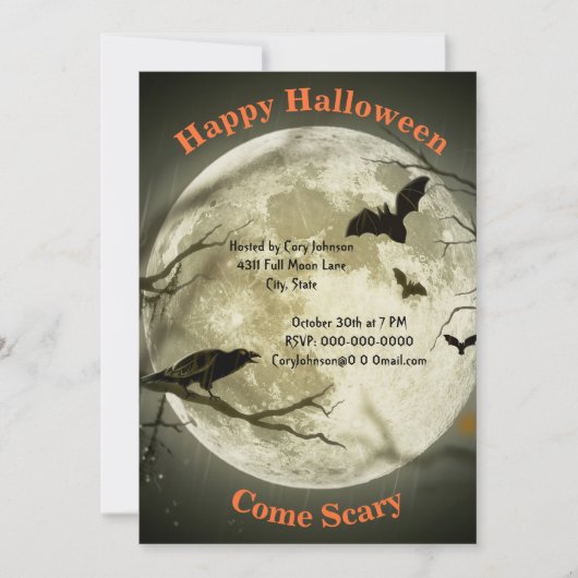 Volle maanlicht nacht, zwarte kraai, vleermuizen, kaart (Voorkant)