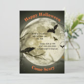 Volle maanlicht nacht, zwarte kraai, vleermuizen,  kaart (Staand voorkant)