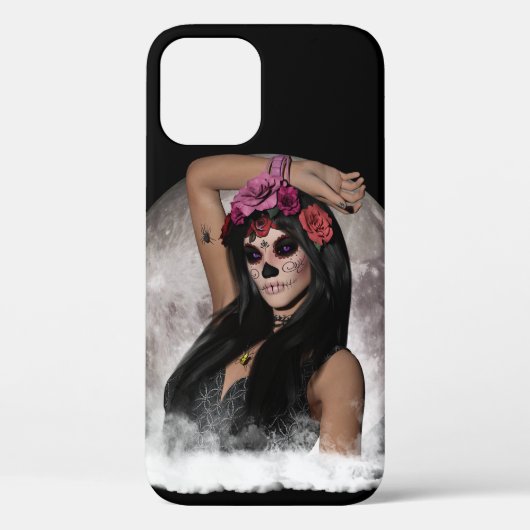 Volle Maan's Suiker Schedel Gotische Paarse Ogen Case-Mate iPhone Case (Achterkant)
