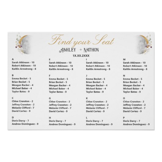 Volle Moon Wildflower Gold Waterverf Trouwstoel Perfect Poster (Voorkant)