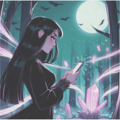 Volle Moon Witch Oplaadkristallen in de Bossen Sticker (Voorkant)