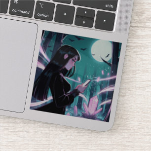 Volle Moon Witch Oplaadkristallen in de Bossen Sticker