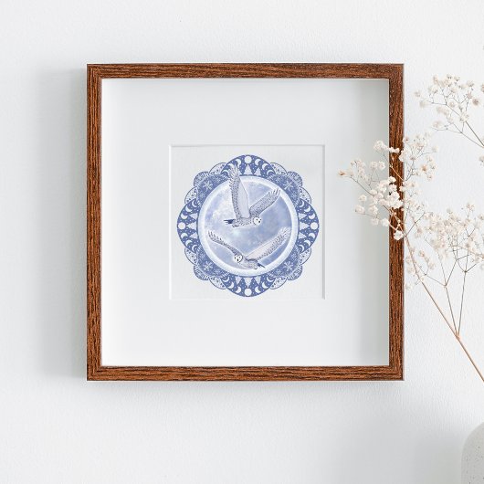 volle sneeuwmaan | Februari Uilen Maan Illustratie Poster