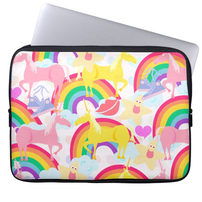 Volledig 80 Unicorn regenboogexplosie Laptop Sleeve (Voorkant)