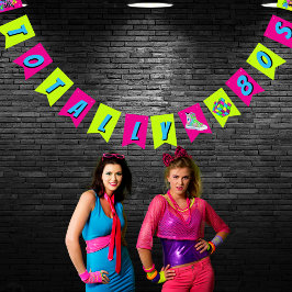 Volledig 80s Retro Neon Verjaardagsfeestje Vlaggetjes