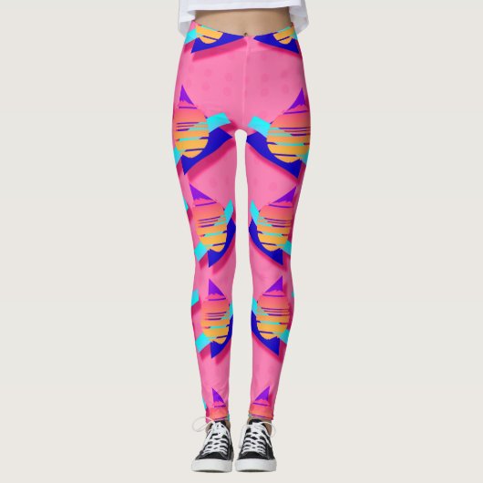 Volledig 8 Memphis Neon Triangle Patronen Leggings (Voorkant)