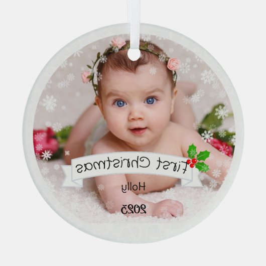 Volledig Aangepaste Baby's eerste Kerstmis Glas Ornament (Achterkant)