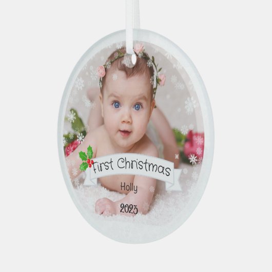 Volledig Aangepaste Baby's eerste Kerstmis Glas Ornament (Voorkant links)