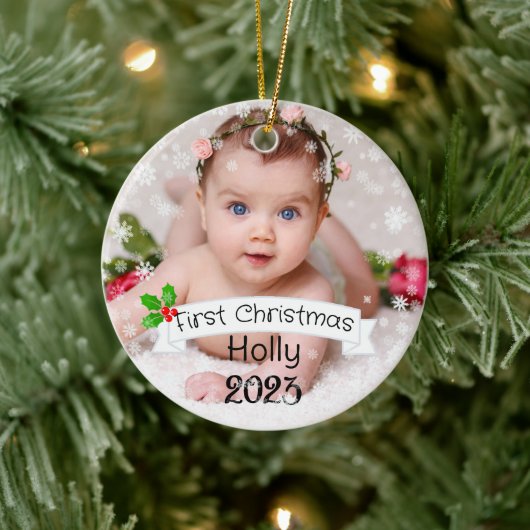 Volledig Aangepaste Baby's eerste Kerstmis Keramisch Ornament (Boom)