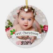 Volledig Aangepaste Baby's eerste Kerstmis Keramisch Ornament (Voorkant)