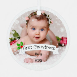 Volledig Aangepaste Baby's eerste Kerstmis Metalen Ornament