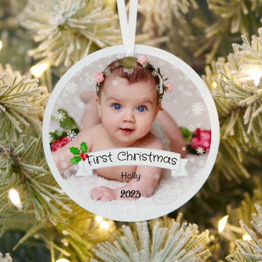 Volledig Aangepaste Baby's eerste Kerstmis Metalen Ornament (Insitu)