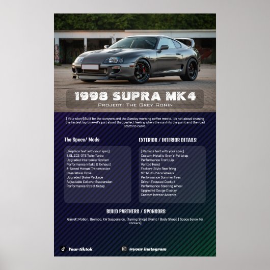 Volledig aanpasbaar auto show specificatiebord poster (Voorkant)