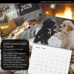 Volledig aanpasbare 2026 Puppies Muurkalender Kalender