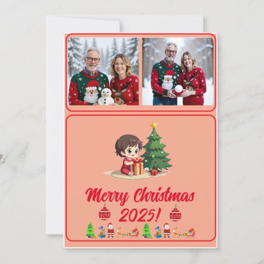 Volledig Aanpasbare 2 Foto Traditionele Kerstkaart (Voorkant)