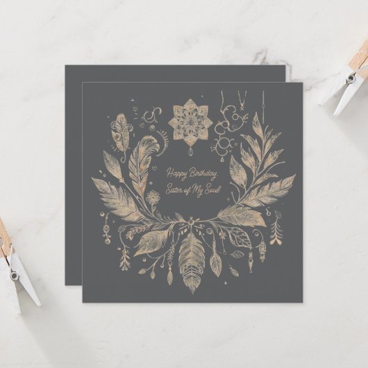 Volledig aanpasbare Boho-bloemenkrans Kaart (Voorkant / Achterkant in situ)