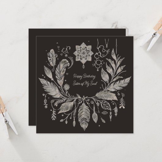 Volledig aanpasbare Boho-bloemenkrans Kaart (Voorkant / Achterkant in situ)