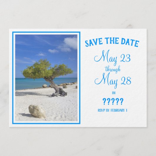 Volledig aanpasbare Save the Date Aruba Divi Boom Kaart (Voorkant)