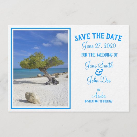 Volledig aanpasbare Save the Date Aruba Divi Tree Kaart (Voorkant)