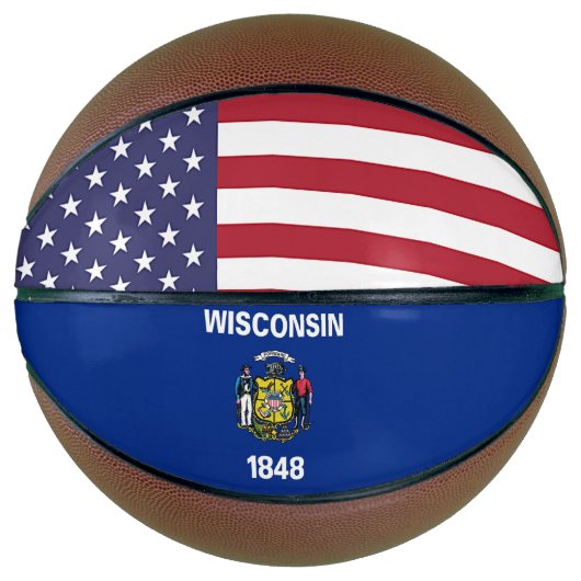 Volledig Basketball met vlag van de staat Wisconsi Mini Basketbal (Voorkant)