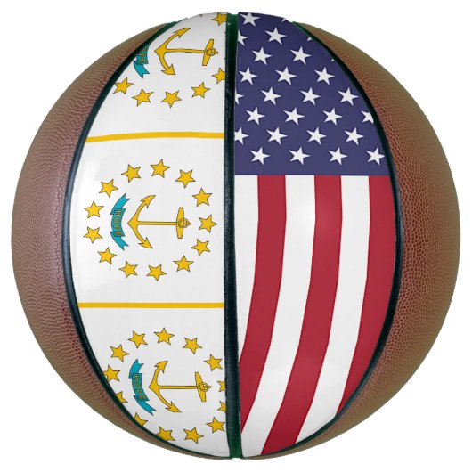Volledig Basketball met vlag van Rhode Island, Ver Mini Basketbal (Verticaal)