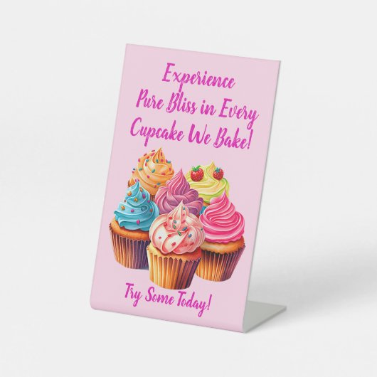 Volledig bewerkbare Cupcake Phrase & Cupcake Foto Reclamebord Met Voetstuk (Voorkant)
