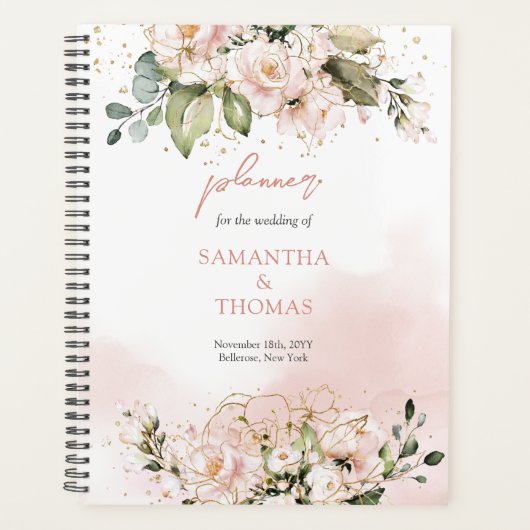 Volledig bewerkbare Elegante blush roze rozen euca Planner (Voorkant)