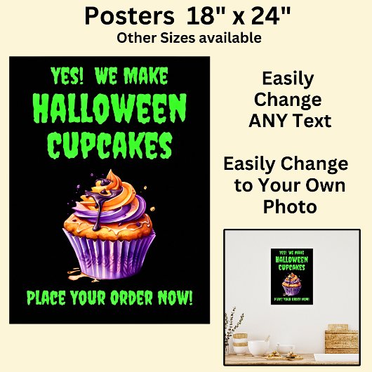 Volledig bewerkbare Halloween Cupcakes voor Cake S Poster