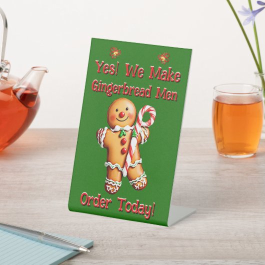 Volledig bewerkbare kerst peperkoek mannen reclamebord met voetstuk (Insitu)