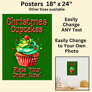 Volledig bewerkbare kerstcupcakes voor Cake Store Poster