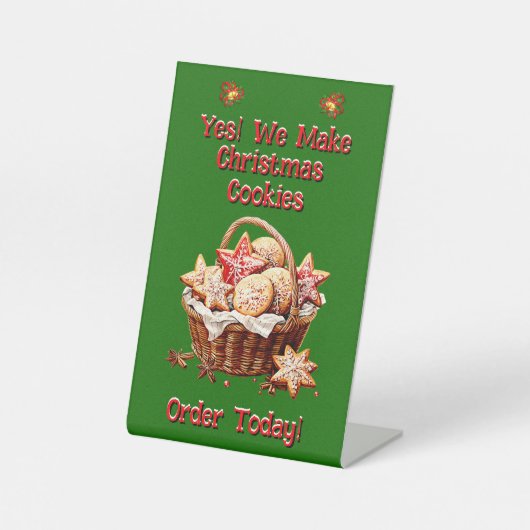 Volledig bewerkbare kerstkoekjes reclamebord met voetstuk